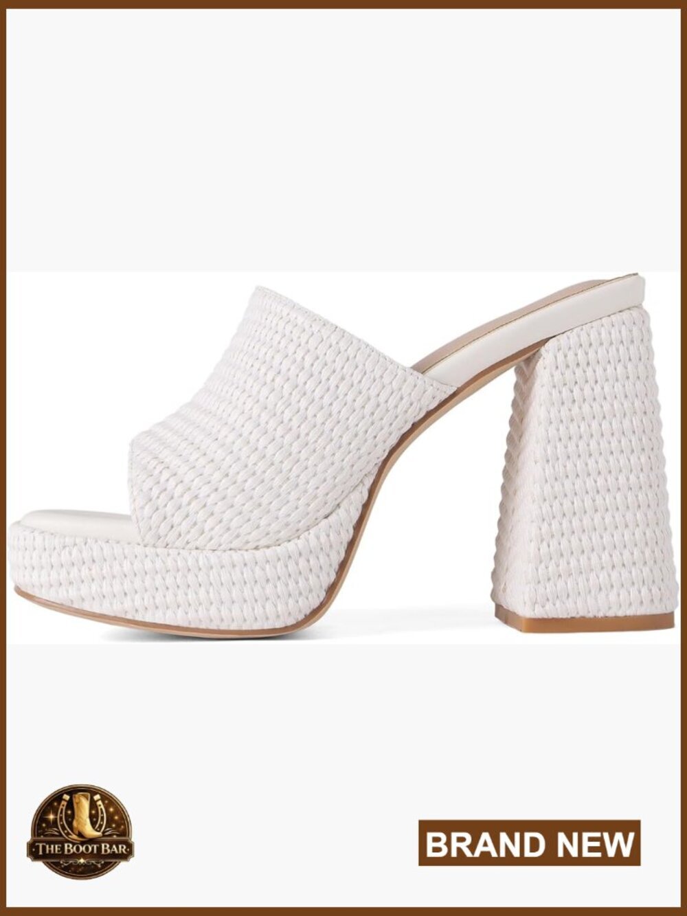 Raffia Woven Platform Chunky Heel Sandals Summer Mules